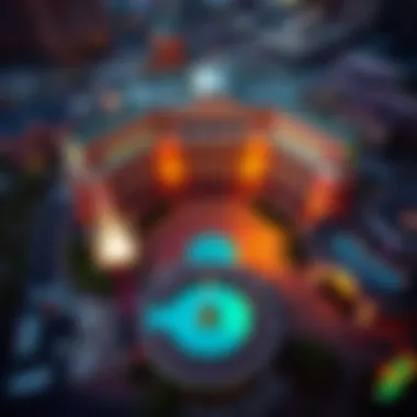 Themed Casino Resort from Above An aerial view of a themed casino resort, showcasing its architecture and surroundings.