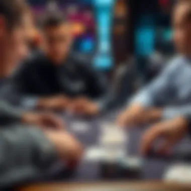 Close-up of players engaged in a strategic card game.