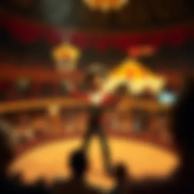Circus Performances at Circus Circus An animated circus performer engaging the audience with thrilling acts in the center ring.