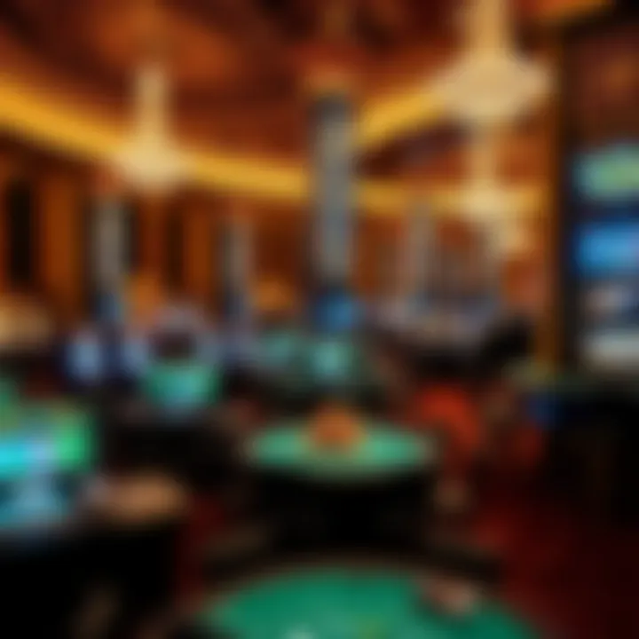 High-Stakes Excitement at Caesars Palace Luxurious gaming floor of Caesars Palace filled with high-stakes tables