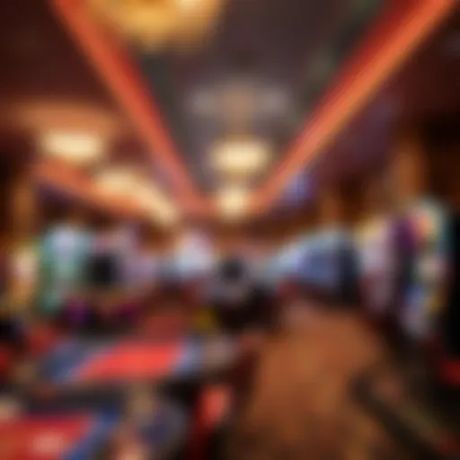 A vibrant casino floor showcasing a variety of game tables and slot machines