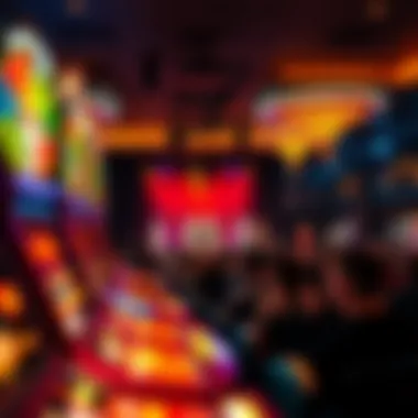 A vibrant entertainment stage within a casino, featuring performers and an audience.