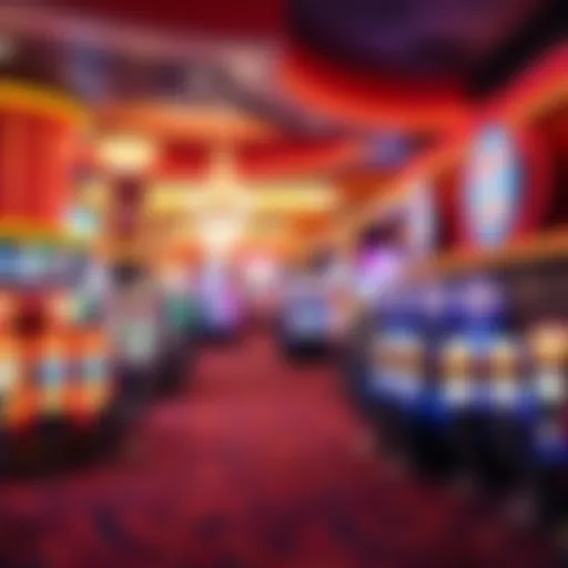 Vibrant Casino Atmosphere in Bethlehem A panoramic view of a bustling casino in Bethlehem, showcasing vibrant lights and energetic atmosphere.