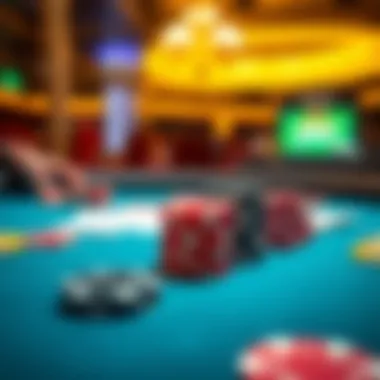 Close-up of a poker table with chips and cards, representing strategic gaming choices.