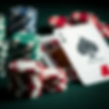 A stylized illustration of blackjack chips and cards