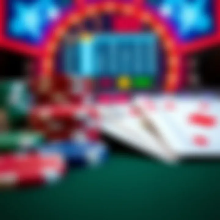 Poker Chips and Digital Interface Close-up of poker chips and cards with a digital interface in the background