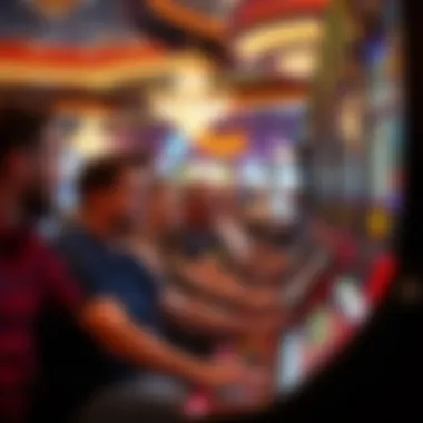 A group of friends enjoying free slot play in a lively casino environment
