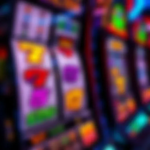 Intricate Slot Machine Patterns Close-up view of a slot machine interface displaying vibrant symbols and patterns