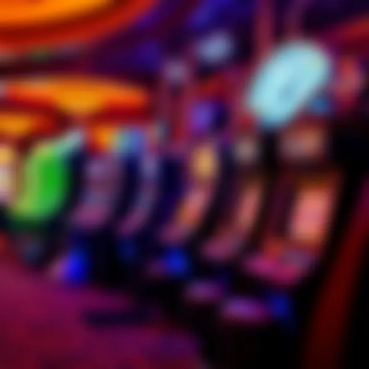 Diverse Poker Machines in a Casino An array of poker machines in a vibrant casino setting.