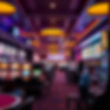 Inside the Casino: A Bustling Atmosphere Interior of a bustling casino floor with gaming tables and slot machines