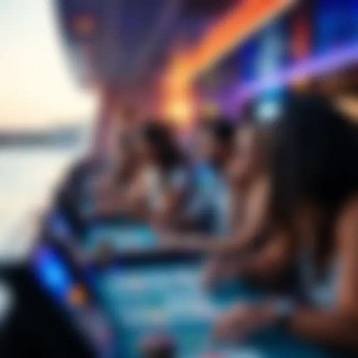 Gaming on the Deck of a Floating Casino A group of diverse individuals enjoying games on a floating casino's deck