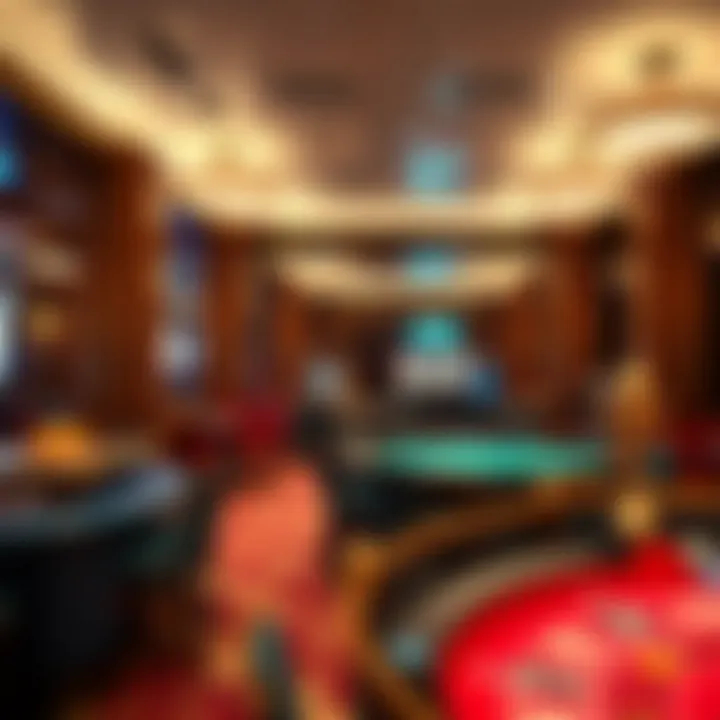 Elegant Interior of a Floating Casino Interior view of a floating casino showcasing gaming tables and elegant decor