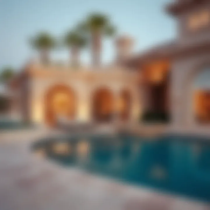 Extravagant Outdoor Living Spaces Outdoor amenities including a lavish pool and landscaped gardens
