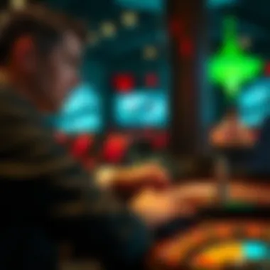 Player analyzing roulette strategies on laptop