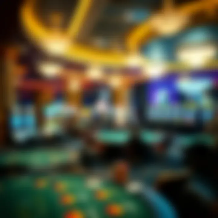 Casino Dynamics and Environment A vibrant casino floor showcasing various gaming tables