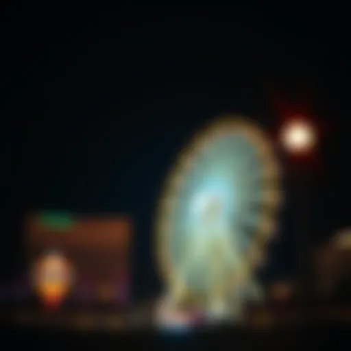 The Pod Ferris Wheel illuminated at night