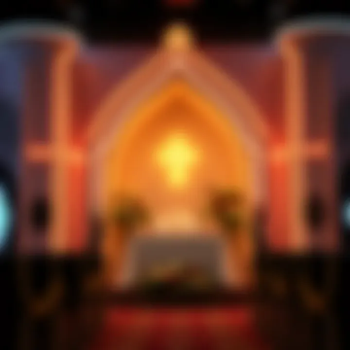 Altar Decor at the Little Neon Chapel A beautifully arranged altar adorned with floral accents