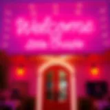 Welcome to the Little Neon Chapel A vibrant neon sign welcoming guests to the chapel