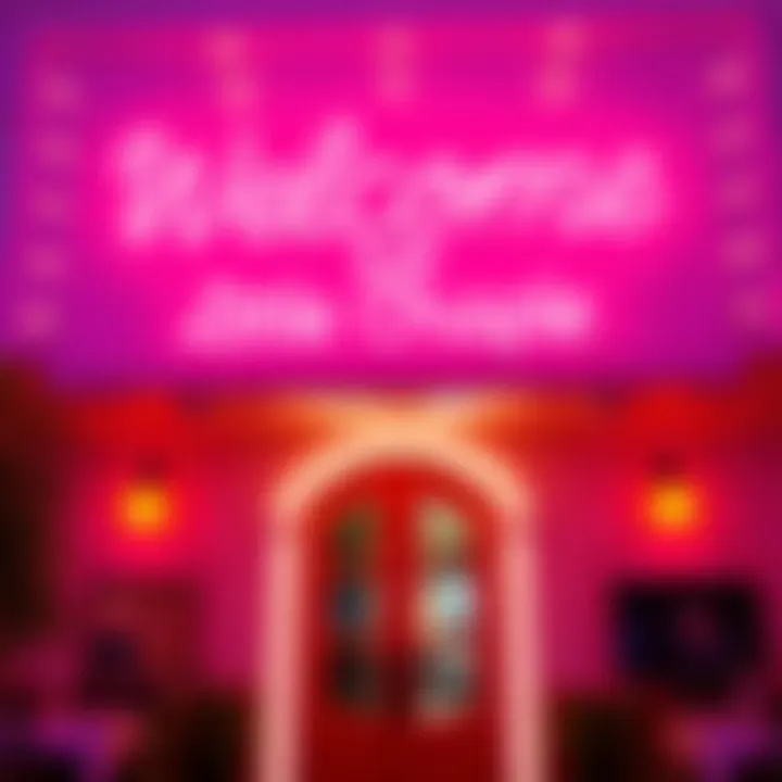 Welcome to the Little Neon Chapel A vibrant neon sign welcoming guests to the chapel