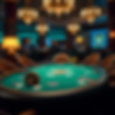 A luxurious poker table setup, featuring a high-end poker set in an ambient setting.