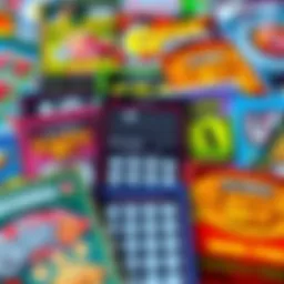 A collection of vibrant scratch-off tickets showcasing various designs and themes.