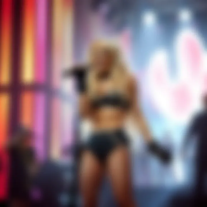 Gwen Stefani in a dynamic outfit during a Las Vegas show