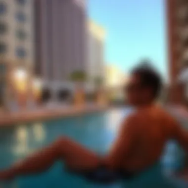 Relaxing Amenities: Hotel Pool Experience Guest enjoying the amenities at a Las Vegas hotel pool