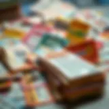 An assortment of colorful lottery tickets displayed on a table.