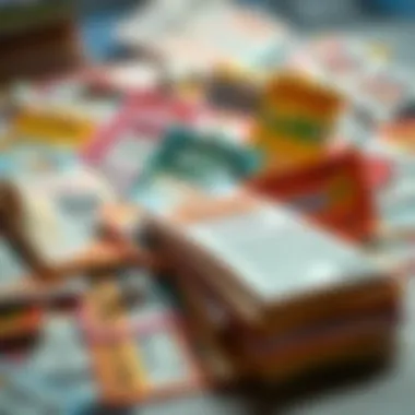 An assortment of colorful lottery tickets displayed on a table.