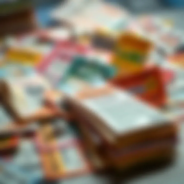 An assortment of colorful lottery tickets displayed on a table.