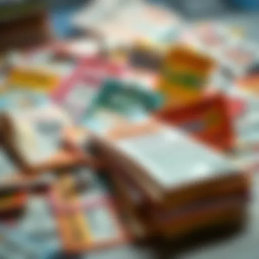Diverse Lottery Ticket Collection An assortment of colorful lottery tickets displayed on a table.