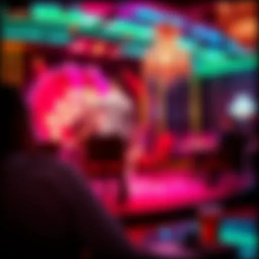 A vibrant lounge scene in Las Vegas, showcasing performers on stage
