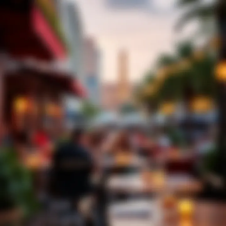 Inviting Outdoor Dining Experience A vibrant outdoor seating area filled with guests enjoying their meals and the atmosphere.