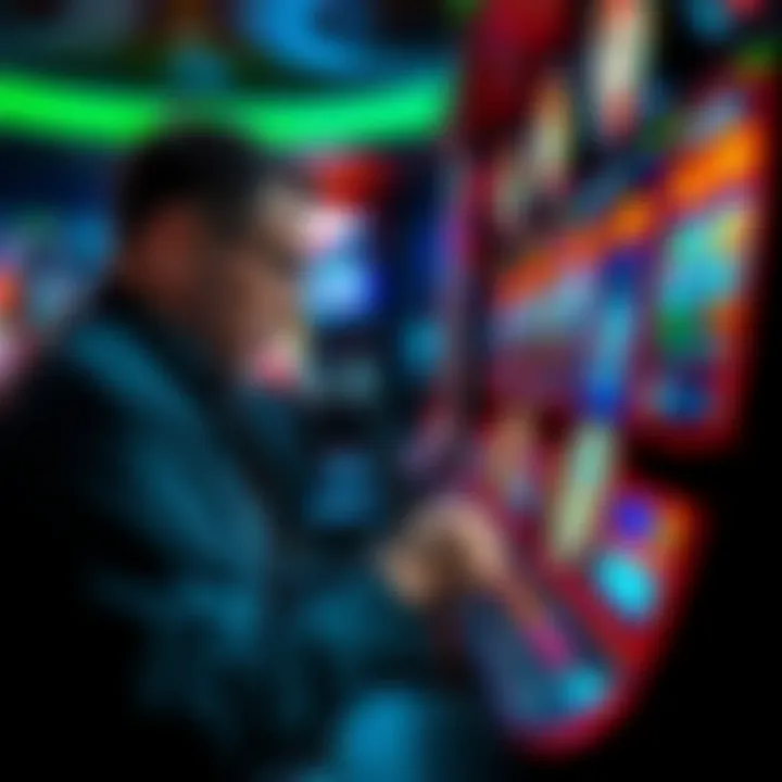 Understanding Slot Game Mechanics Illustration of a player analyzing slot machine statistics and paytables