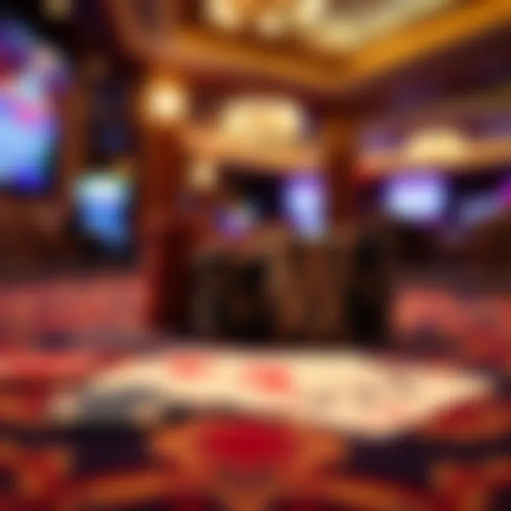 The Heart of Poker: Chips and Cards A close-up view of poker chips and cards on a richly decorated casino table