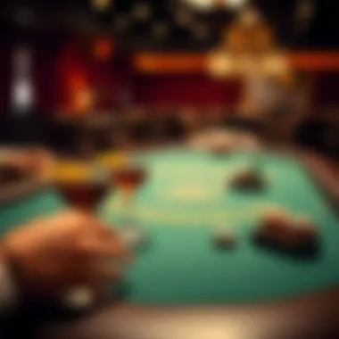 A stylish poker table with decorative elements and drinks