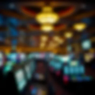 Excitement on the Casino Floor Inside view of a bustling casino floor with gaming tables