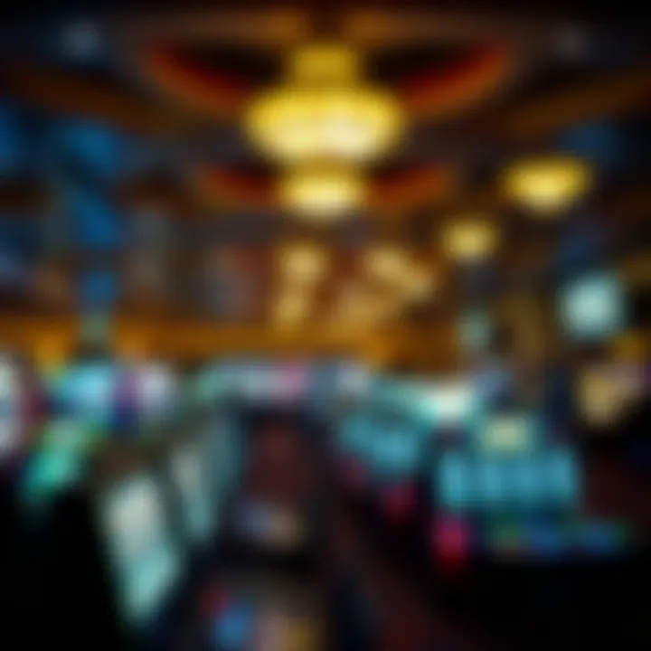 Excitement on the Casino Floor Inside view of a bustling casino floor with gaming tables