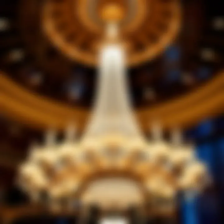 Symbol of Sophistication A beautifully lit chandelier enhancing an extravagant space.