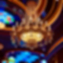 An opulent chandelier reflecting light in a vibrant casino.