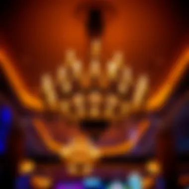Atmospheric Ambiance A stunning chandelier casting a warm glow in a casino lounge.