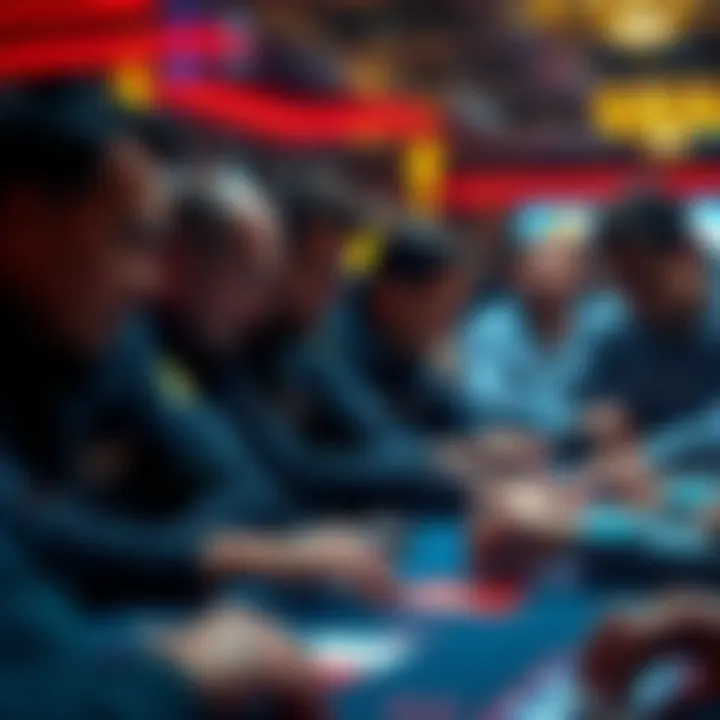 A group of players intensely focused on a poker game, illustrating strategic thinking.