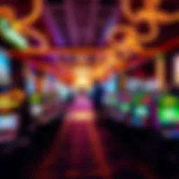 A mesmerizing view of the casino floor filled with vibrant lights and gaming tables.