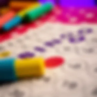 Close-up of a bingo card with colorful markers