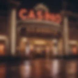 A vibrant casino entrance showcasing age restriction signage.