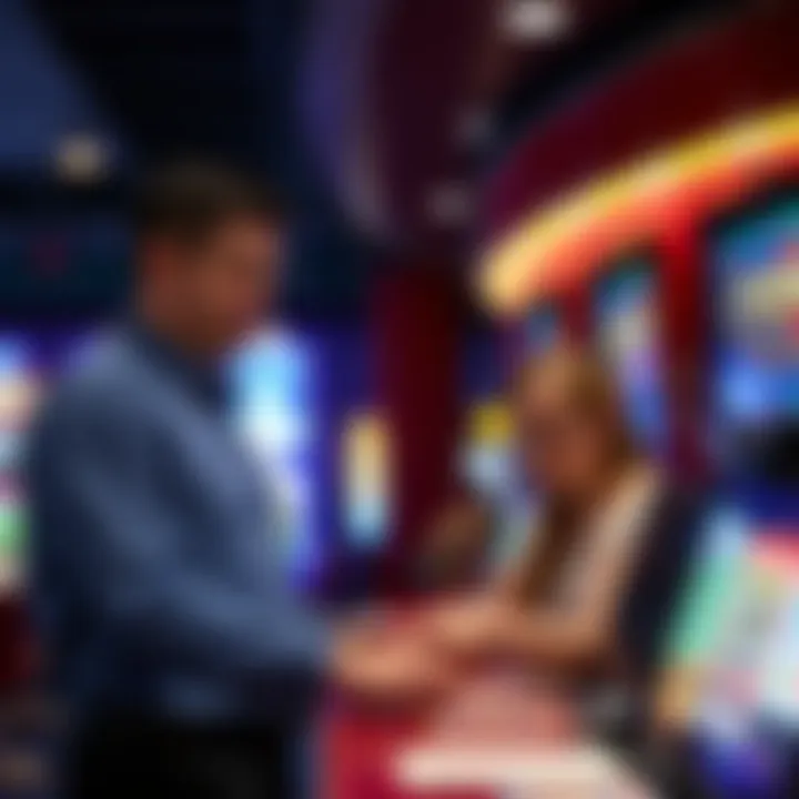 Casino staff assisting a customer