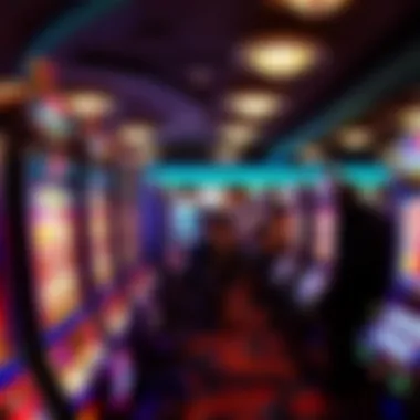Thrilling Slot Machine Experience Slot machines with bright lights and excited players engaged in gaming