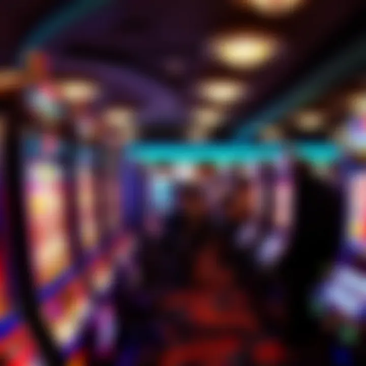 Thrilling Slot Machine Experience Slot machines with bright lights and excited players engaged in gaming
